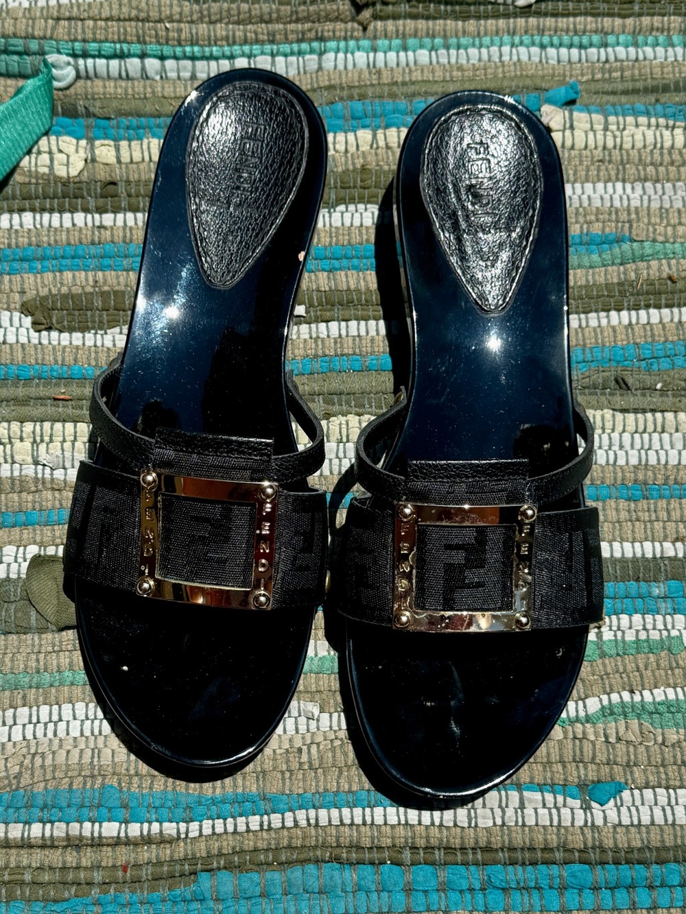 Y2K Vintage Fendi Black Wooden slide sandals Sz 38 1/2